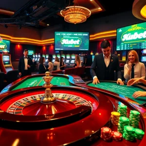 Engaged gamblers enjoying a vibrant ku bet casino experience with roulette, blackjack, and live betting.