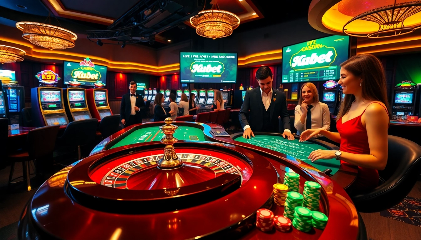 Engaged gamblers enjoying a vibrant ku bet casino experience with roulette, blackjack, and live betting.