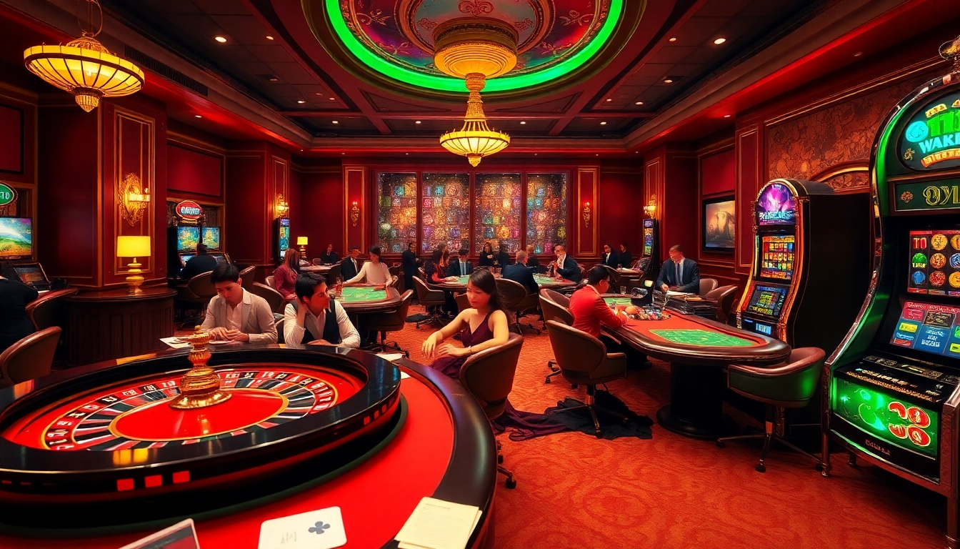Engaged players enjoying games at Nhà cái OKKING casino tables.