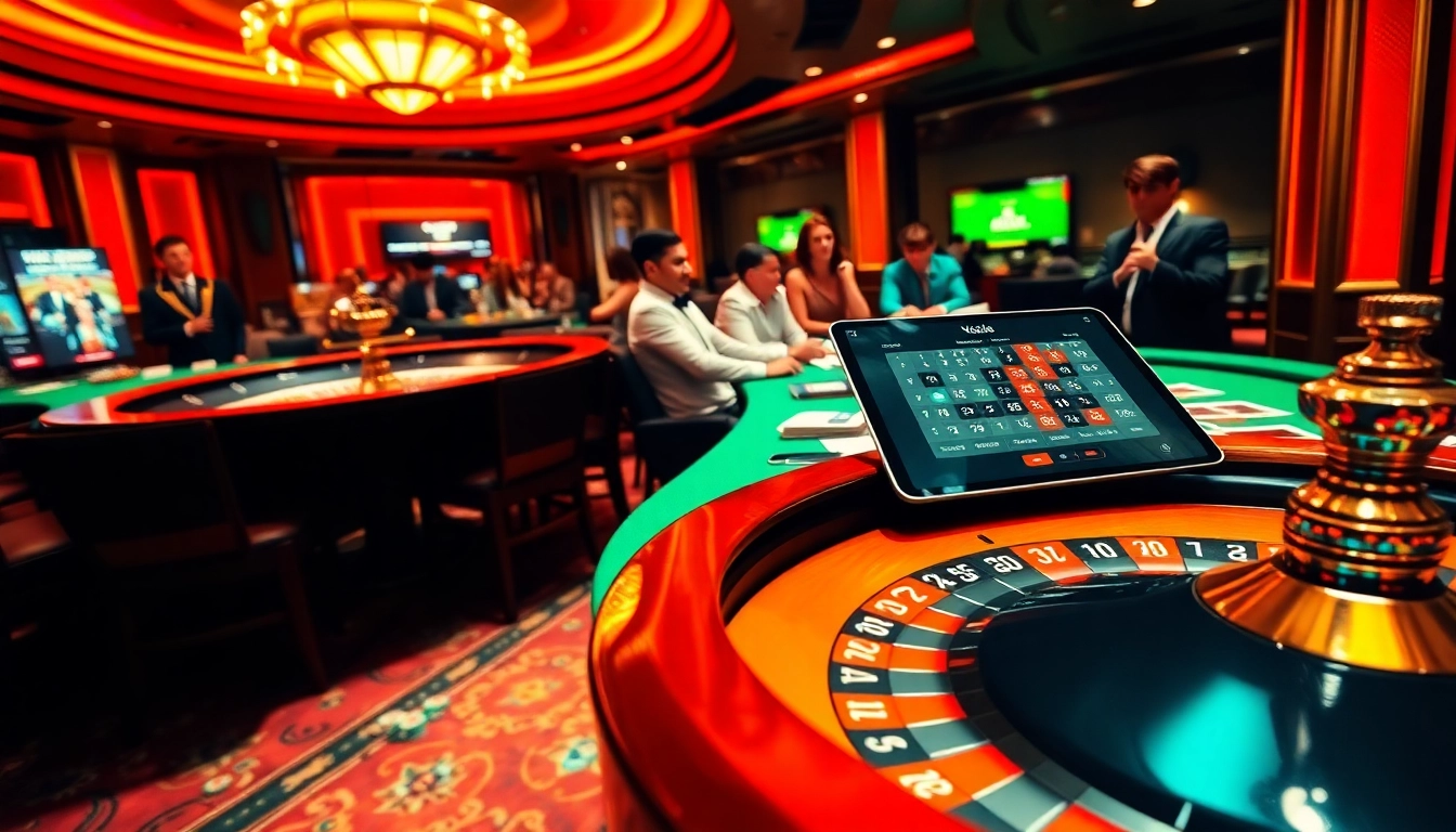 Experience the thrill of bet888 with a vibrant casino scene featuring poker and roulette.