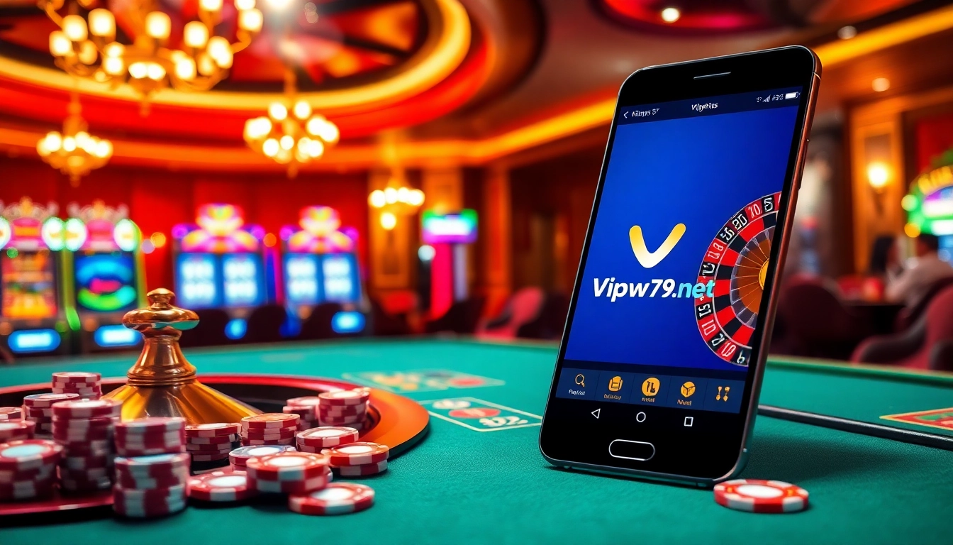 Feeling the thrill of gambling at vipwin79.net with colorful casino tables and engaging slot machines.