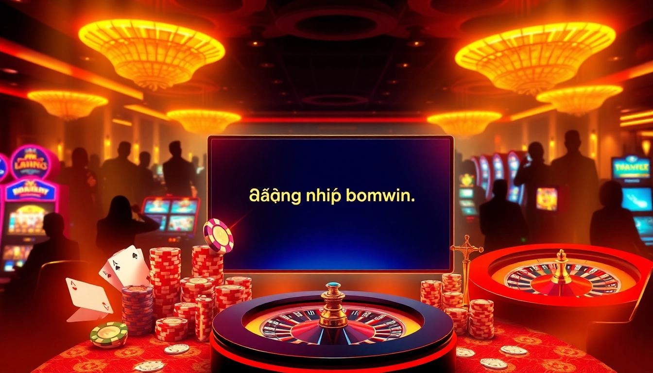 Experience the thrill of gambling by logging in to Đăng nhập bomwin, featuring vibrant casino visuals.