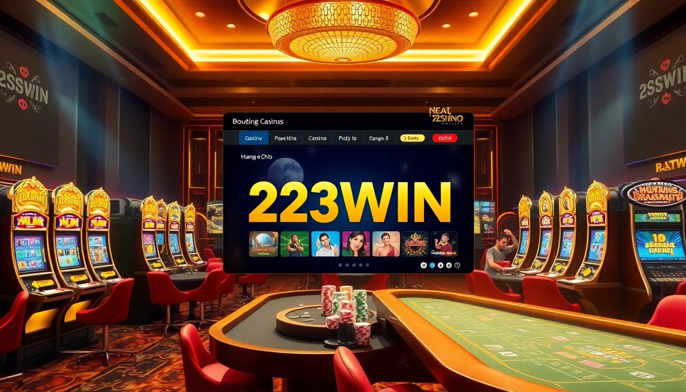 Experience thrilling moments at Trang chủ 23WIN with elegant casino tables and vibrant slot machines.