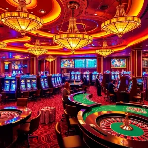 Players enjoying a thrilling game at S8 Casino with vibrant slot machines and roulette tables.
