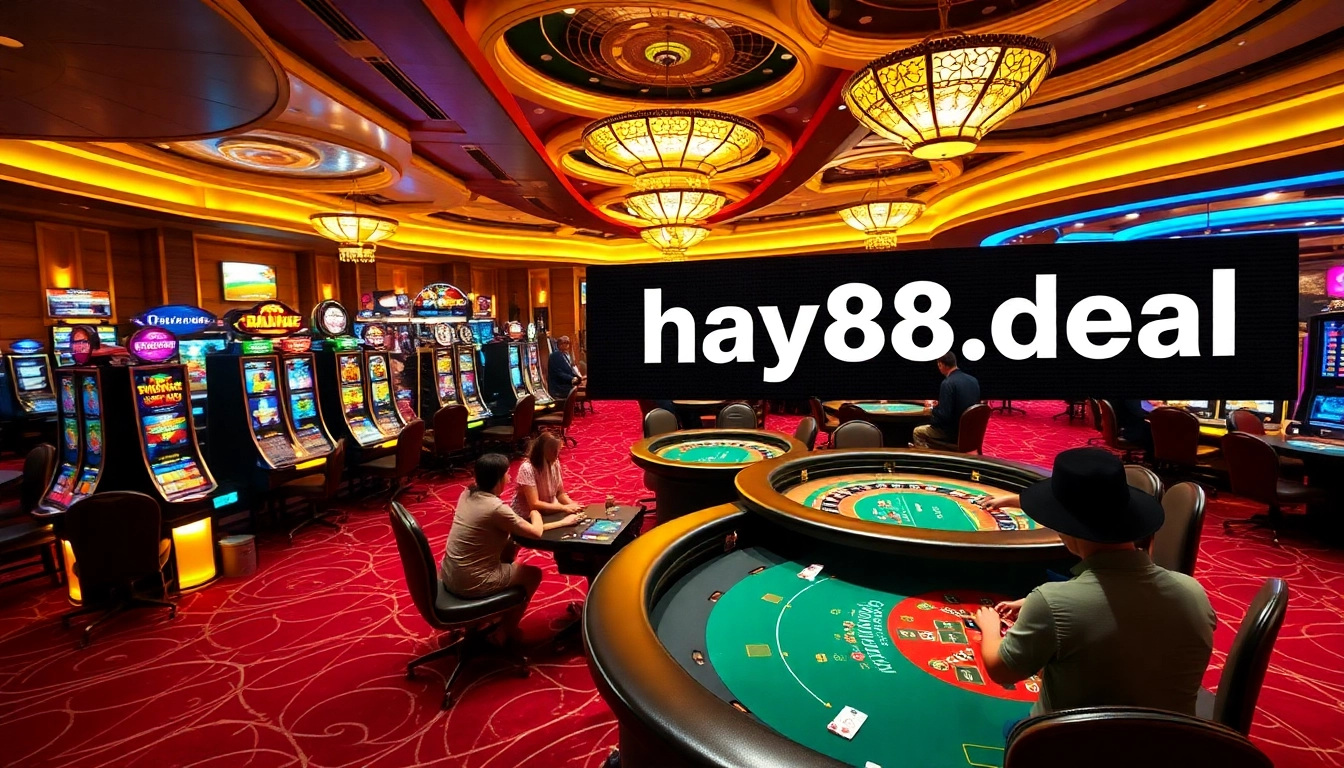 Players enjoying games at hay88.deal casino with vibrant tables and exciting slot machines.