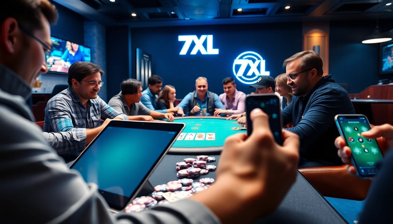 שחקנים מעורבים במשחק מרגש באפליקציית הורדת 7XL, המציגה פוקר אונליין מודרני.