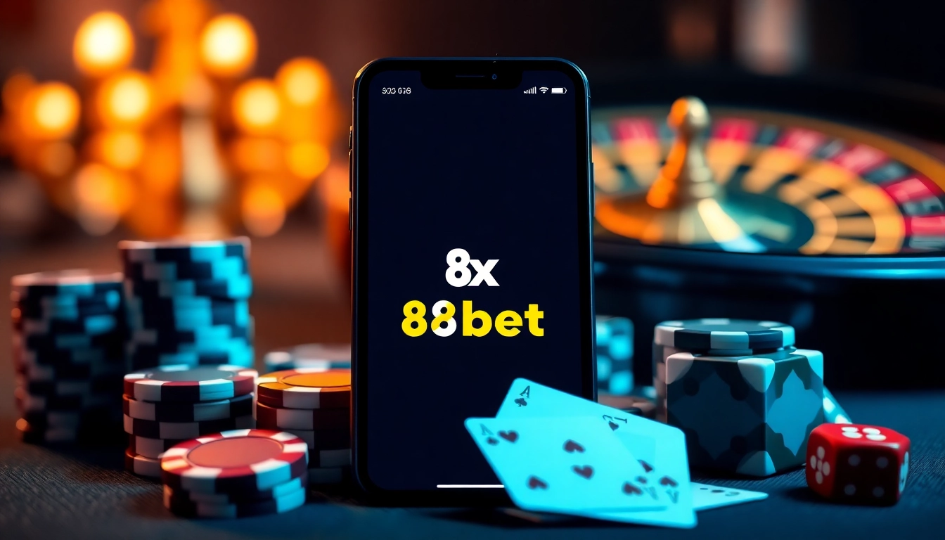 Enjoying the thrill of online gambling with tải app 8xbet on a luxury smartphone surrounded by casino essentials.