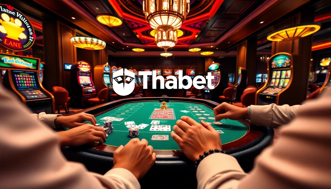 Thabet casino scene with players enjoying table games, showcasing excitement and luxury in gaming.