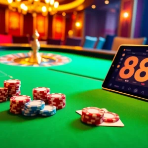 High-stakes gamblers playing at the 88i poker table with vibrant chips and cards.