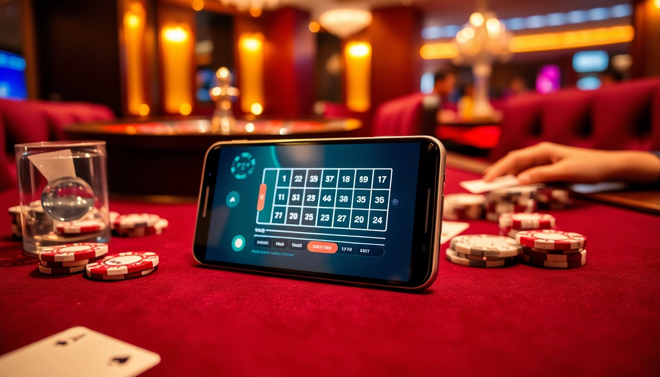 S8 smartphone enhances the online gambling experience amid luxurious casino atmosphere.