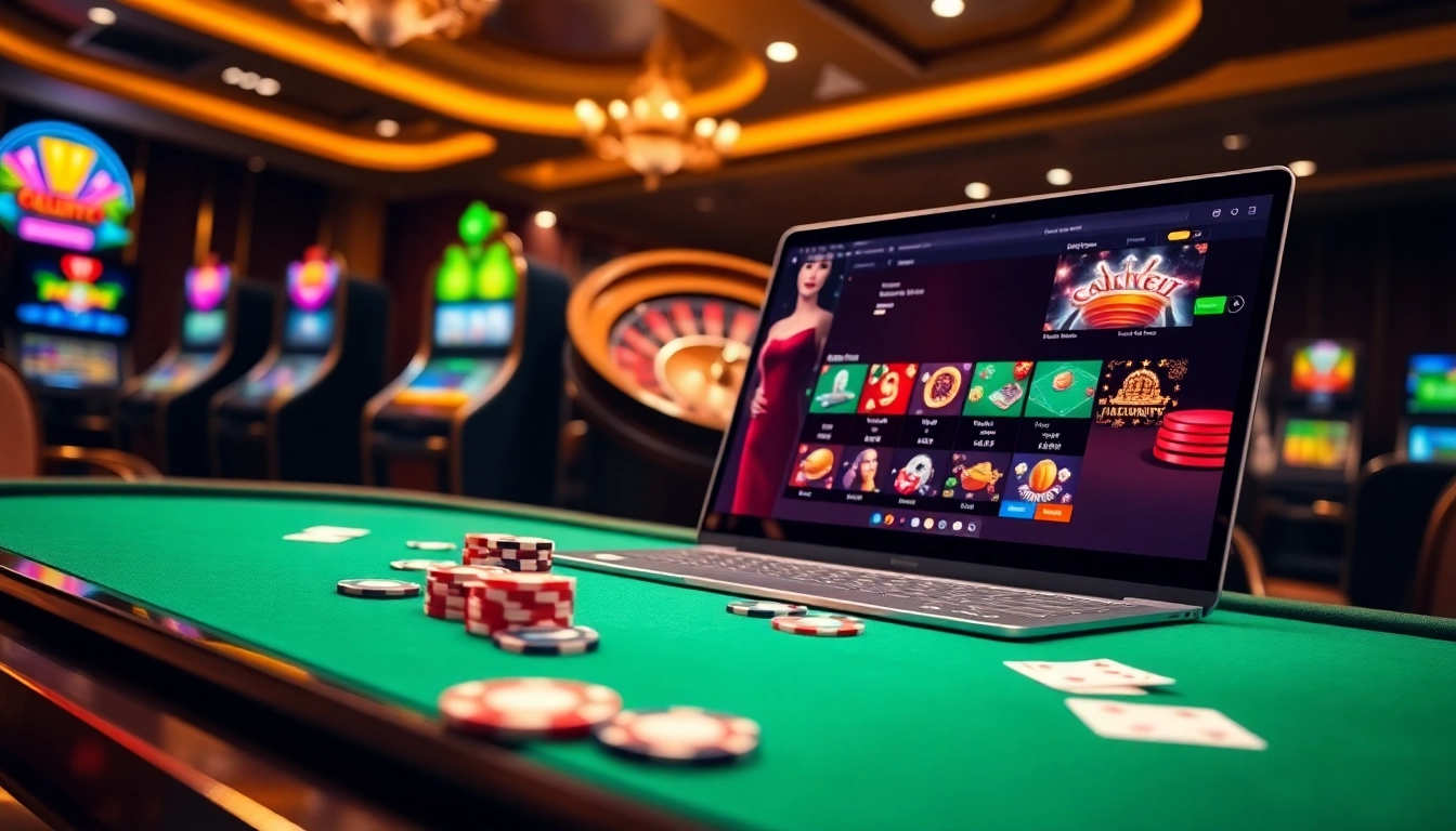Experience thrilling gaming with https://luckywin.name showcased in a luxurious casino scene.
