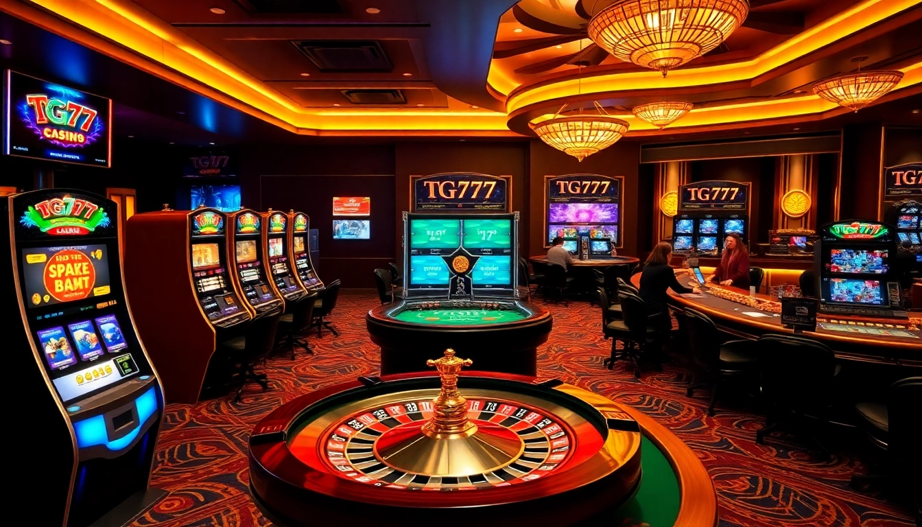 Experience live gaming excitement at TG777 Casino with vibrant slot machines and engaging tables.